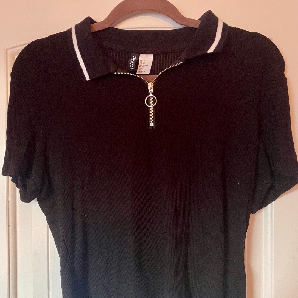 Collared Quarter Zip Ribbed Top